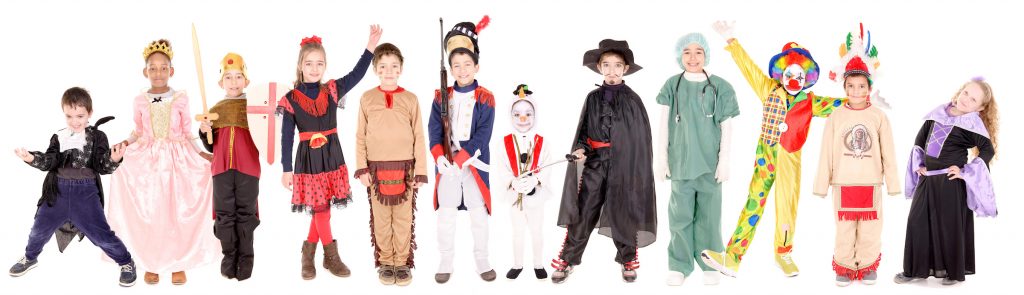 Kids dressed in various halloween costumes